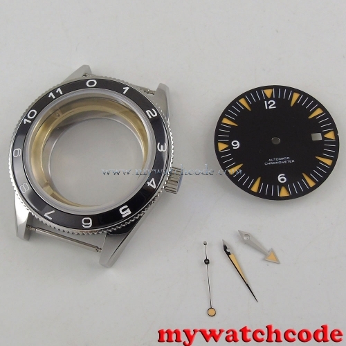 41mm no logo blac dial + hand + Watch Case set fit ETA 2824 2836 miyota MOVEMENT