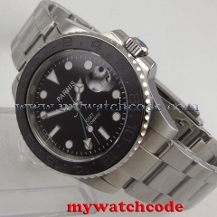 40mm Parnis black dial Sapphire glass date window GMT automatic mens watch P875