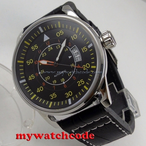 44mm planca black dial date window miyota 8215 automatic movement mens watch