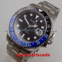 40mm Parnis black dial date window Ceramic bezel GMT automatic mens watch P876