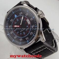 44mm planca black dial blue makrs date miyota 8215 automatic movement mens watch