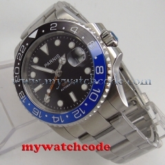 40mm Parnis black dial Sapphire glass GMT date window automatic mens watch P877 code