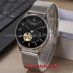 42mm Parnis black dial Sapphire glass golden Miyota automatic mens watch P879