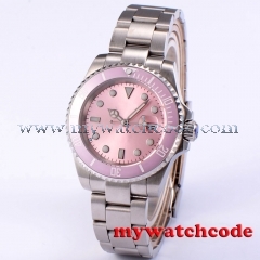 40mm bliger pink sterile dial ceramic bezel sapphire glass automatic mens watch