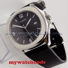 40mm Parnis black dial Sapphire glass 21 jewels Miyota 821A automatic mens watch