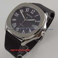 40mm Parnis black dial date Sapphire glass Miyota 821A automatic mens watch P893