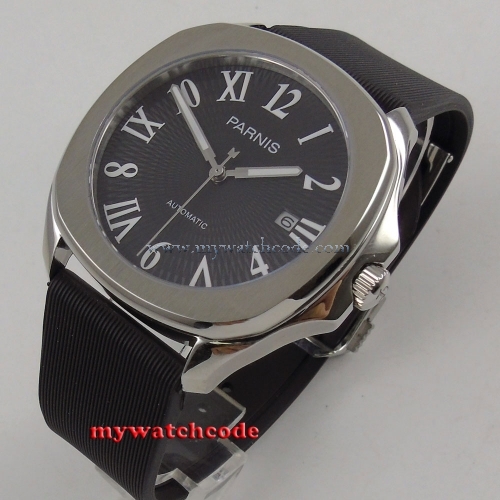 40mm Parnis black dial date Sapphire glass Miyota 821A automatic mens watch P893