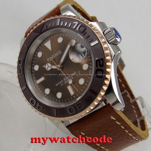 41mm Parnis brown dial Sapphire glass Ceramic bezel miyota automatic mens watch
