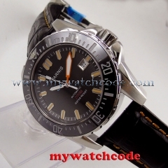 43mm Parnis black dial Sapphire glass leather 20ATM automatic diving mens watch