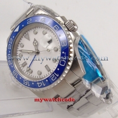 40mm Parnis blue ceramic bezel white dial GMT glass sapphire date window Automatisch NEU Uhr watch