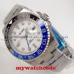 40mm bliger white dial GMT sapphire crystal automatic movement mens watch B194