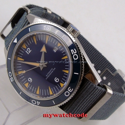 41mm debert blue dial miyota luminous marks sapphire glass automatic mens Watch