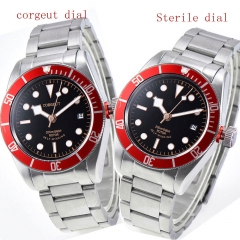 41mm corgeut black dial red bezel Sapphire 12 jewels miyota automatic men Watch