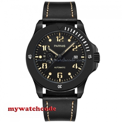 43mm Parnis black dial PVD Sapphire Glass 21 jewels miyato Automatic mens Watch