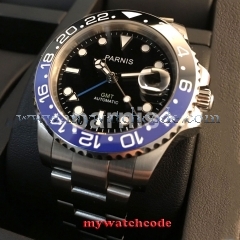 40mm parnis black dial luminous ceramic bezel Sapphire Glass Automatic men watch code