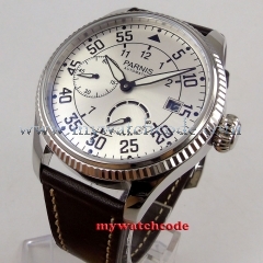 45mm Parnis white dial date power reserve ST2530 Automatic Movement Mens Watch