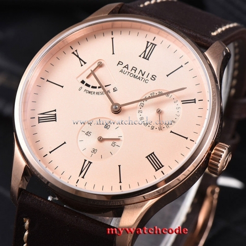 42mm parnis rose golden dial power reserve Sea-gull date automatic mens watch 944