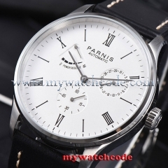 42mm Parnis white dial full solid case date power reserve automatic mens watch