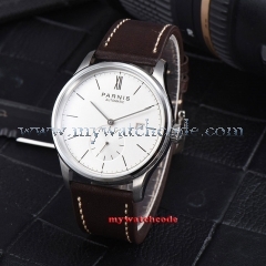42mm parnis white dial date window coffee leather strap automatic mens watch 955