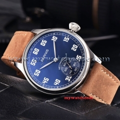 44mm parnis blue dial luminous mark 6498 hand winding mechanical mens watch P953
