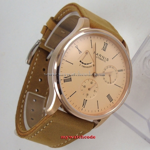 42mm parnis rose pink dial power reserve Sea-gull date automatic mens watch P944B