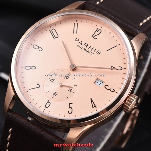 42mm parnis pink dial rose golden case date automatic movement mens watch P956