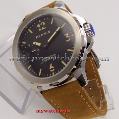 44mm parnis black dial orange marks Sapphire glass 6497 hand Winding mens watch