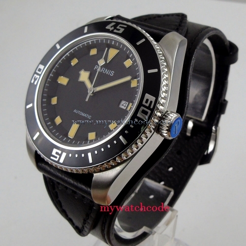43mm parnis black dial Sapphire Glass 21 jewels miyota automatic mens Watch 704B