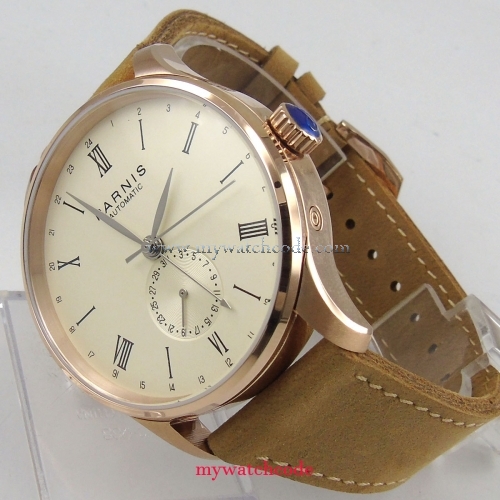 42mm Parnis white dial rose golden case 24 hours date sea-gull mens Watch