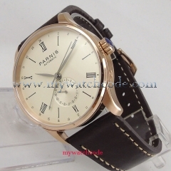 42mm Parnis beige dial 24 Hours sea-gull 1690 Automatic Movement Mens Watch