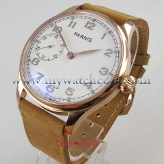 44mm parnis white dial rose golden case hands 6497 hand winding mens watch B1043