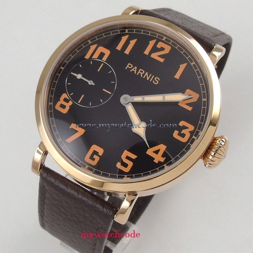 46mm parnis black dial Rose Gold 17 jewels 6497 hand winding mens watch P405