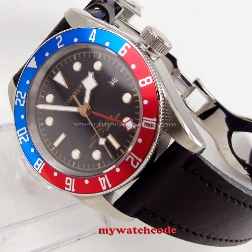 41mm Sterile Dial Blue & Red Rotating Bezel Luminous marks Stainless steel Case GMT Date Automatic Movement men's Watch