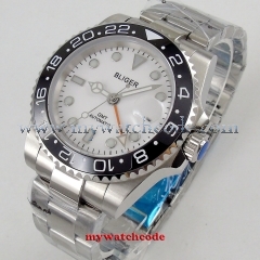 43mm Bliger White Dial GMT Rotating Ceramic Bezel Date Sapphire Glass Steel Case Luminous Automatic Movement men's Watch