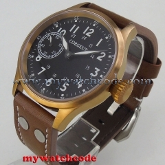 Corgeut 43mm Black Dial Sapphire Glass Bronze plated Case Luminous Hand Fashion 17 Jewels 6497 Hands winding movement mens Watch cor105