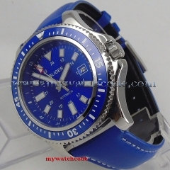 NEW Arrive 44mm BLIGER Blue Sterile Dial Rotating Bezel Luminous Stainless steel Case Leather Automatic Movement men's Watch