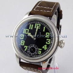 Classic 44MM Black Sterile Dial Silver Bezel Luminous Marks 17 Jewels 6498 Hand Winding Movement Men's Wrist Watches P152