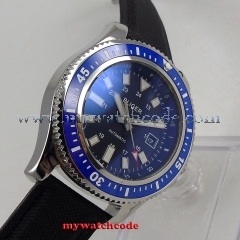 BLIGER 44mm Luxury Brand Blue Dial Stainless steel Case Rotating Bezel Date NEW Arrive Automatic Movement men's Watch