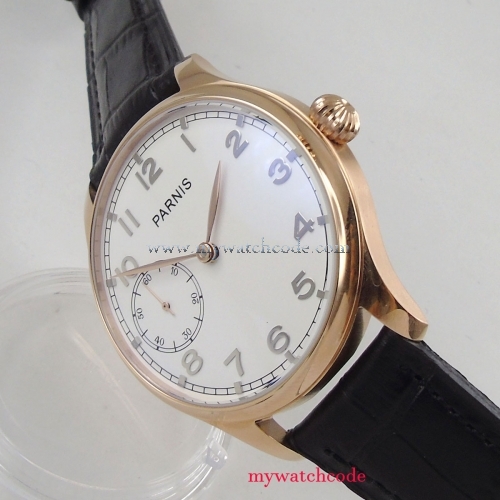 44mm parnis white dial rose golden case 17 jewels 6497 movement Mechanical Hand Wind Men's Wrist Watch PA1043