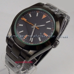 NEW Arrive 40mm parnis Black Sterile Dial PVD Coated Deployment clasp Luxury Brand Automatic Movement men's Watch P1054