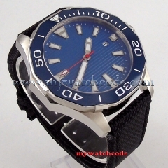 45mm PLANCA Blue Sterile Dial Sapphire Glass Date Window Rotating ceramic Bezel Luminous Miyota Automatic Movement men's Watch p3