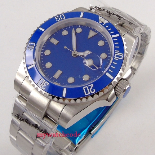 40mm Bliger men's watch sapphire glass blue dial super luminous ceramic bezel date Automatic movement wrist watch men