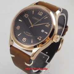 42mm CORGEUT Gold plated men's watch black dial date luminous sapphire glass 21 jewels MIYOTA Automatic watch men