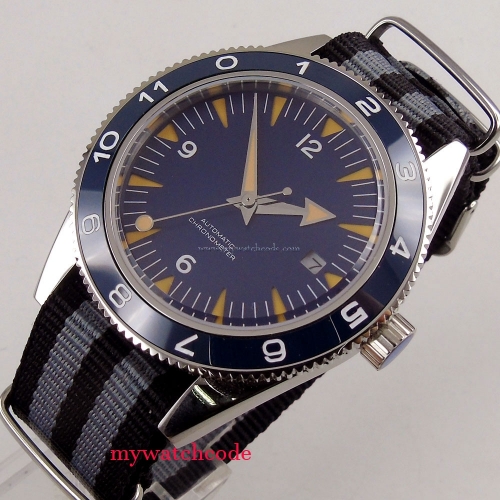 41mm Blue sterial dial Sapphire Glass blue ceramic bezel grey nylon strap MIYOTA Automatic men's watch DE86