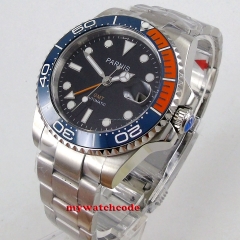 Luxury 40mm GMT PARNIS men's watch black dial luminous sapphire glass ceramic bezel automatic wrist watch men 1073