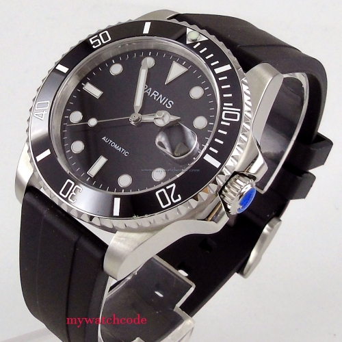 40mm PARNIS watch black dial luminous sapphire glass black ceramic bezel 21 jewels MIYOTA Automatic movement men's watch 462