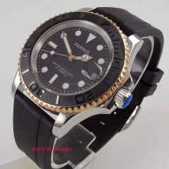 Parnis watch 41mm men's watch Sapphire glass gold case date window rubber strap 5ATM miyota automatic wrist watch men 1016