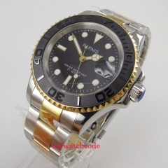 Luxury 41mm Parnis black dial gold bezel sapphire glass date magnifier 5ATM 21 jewels MIYOTA Automatic men's watch men 912