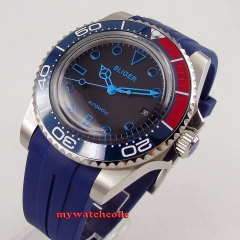 40mm Bliger black dial blue hand ceramic bezel Arched glass 21 jewels 171  Automatic movement men's watch