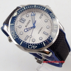 41mm Bliger white ripple dial  rubber strap date blue bezel  b230 Automatic movement men's watch